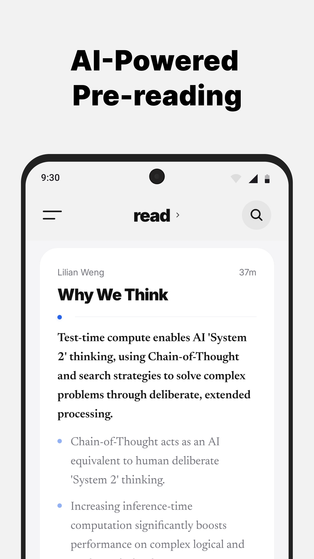 AI Pre-reading feature